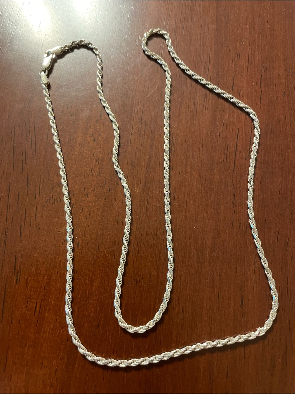 925 Sterling Silver Twisted Rope Necklace 26”
